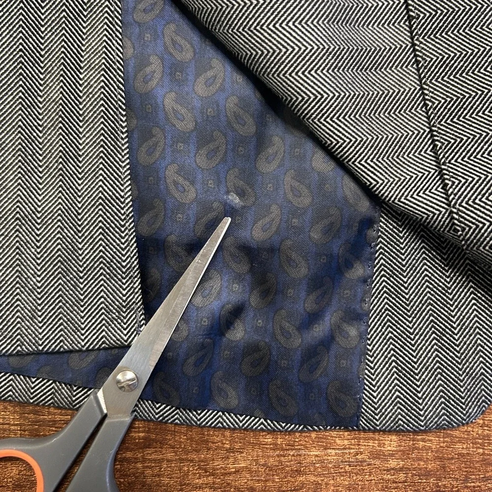 Lauren Ralph Lauren Sport Coat Blazer Mens 44R Gray Herringbone Poly Stretch